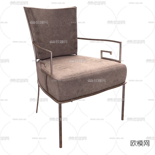 新中式布艺单人椅免费3d模型下载