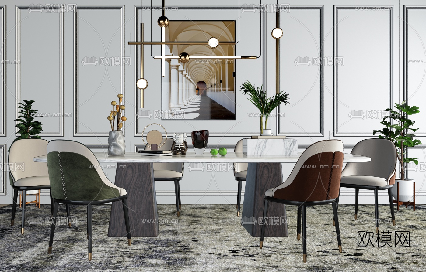 现代轻奢餐桌椅su模型下载（渲染图2）