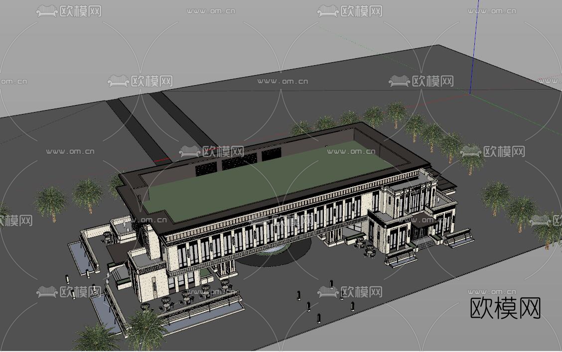 新古典售楼处建筑外观su模型下载（渲染图3）