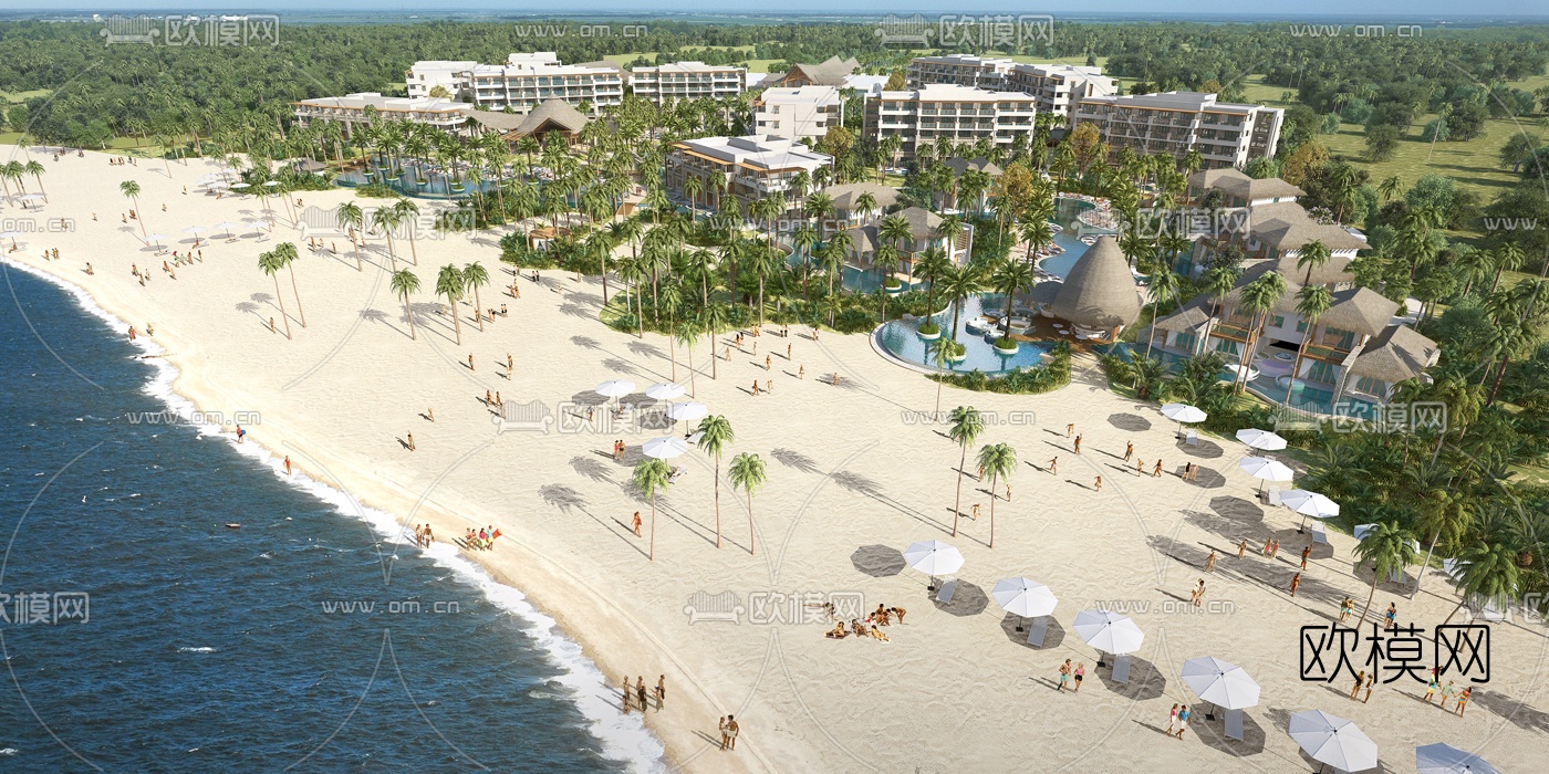 东南亚度假海边沙滩鸟瞰3d模型下载