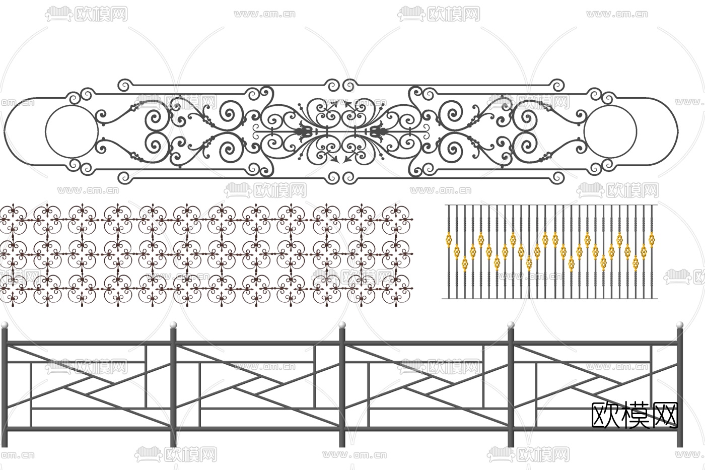 欧式铁艺护栏su模型下载