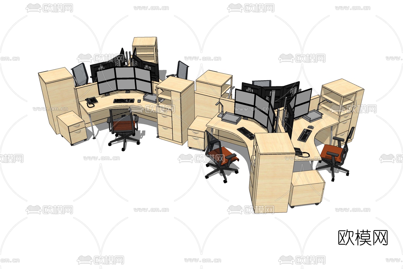 现代卡座办公桌免费su模型下载