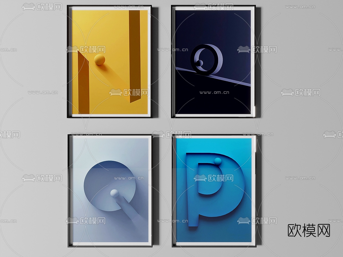 现代字母装饰画免费3d模型