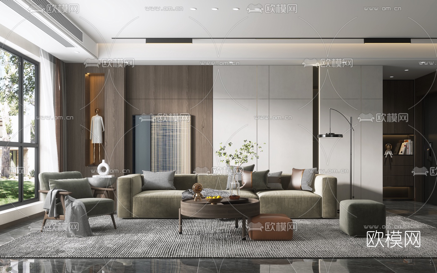 现代绒布沙发组合3d模型下载