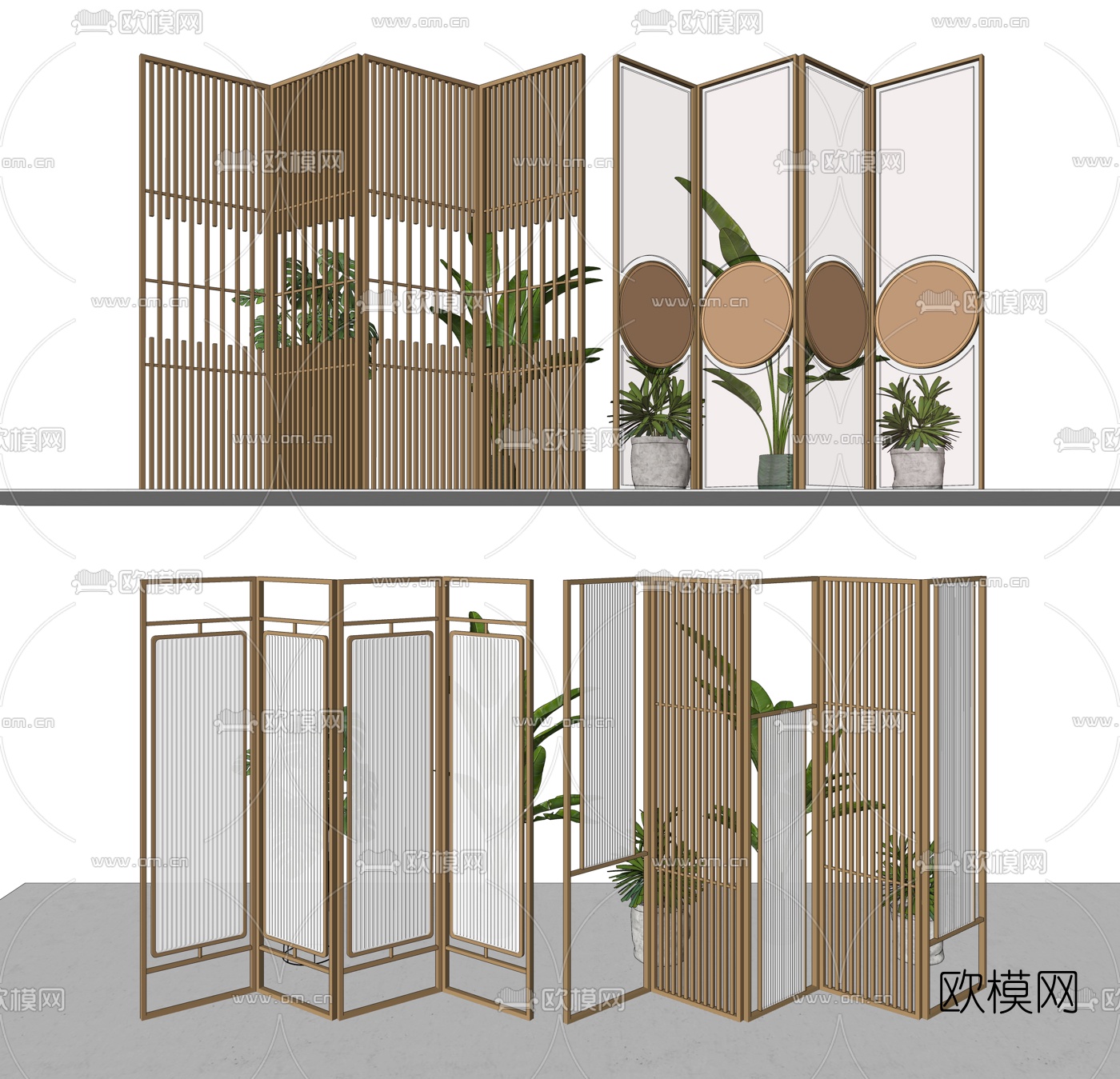 新中式屏风隔断su模型