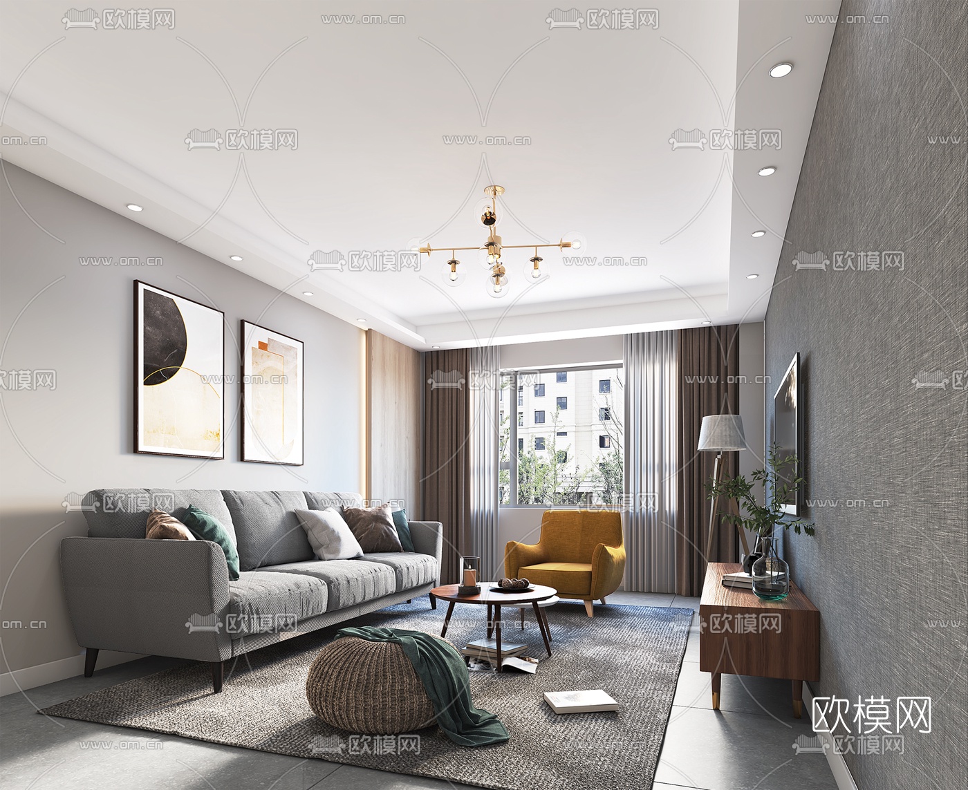 北欧客厅免费3d模型下载