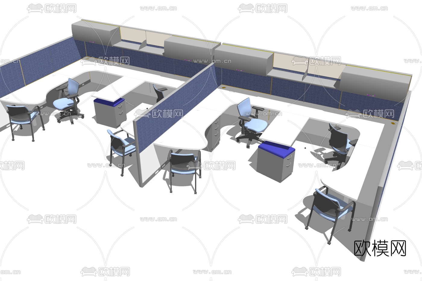 现代卡位办公桌椅su模型下载