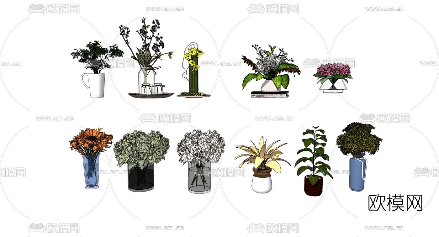 现代绿植鲜花su模型下载