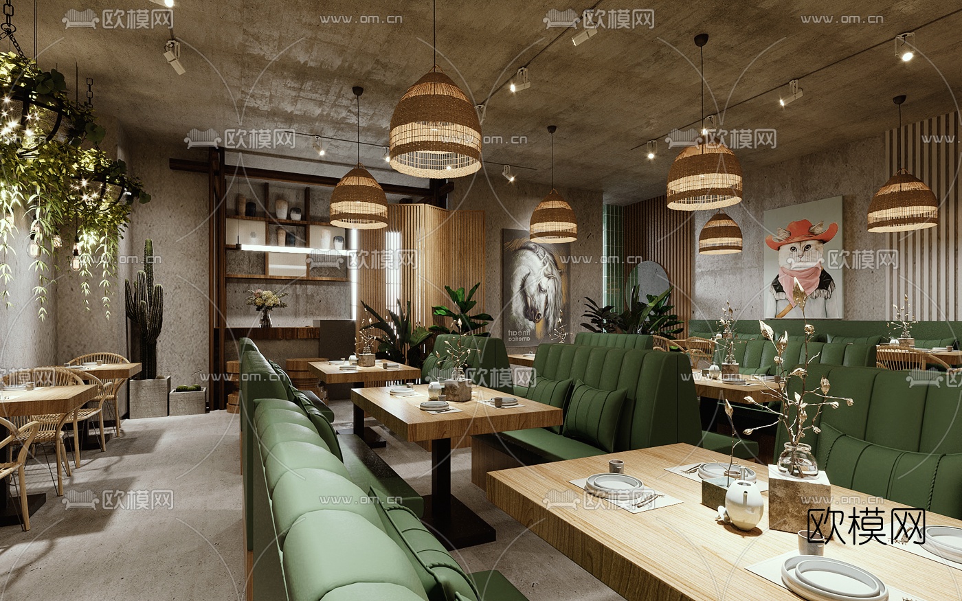 北欧侘寂西餐厅3d模型下载