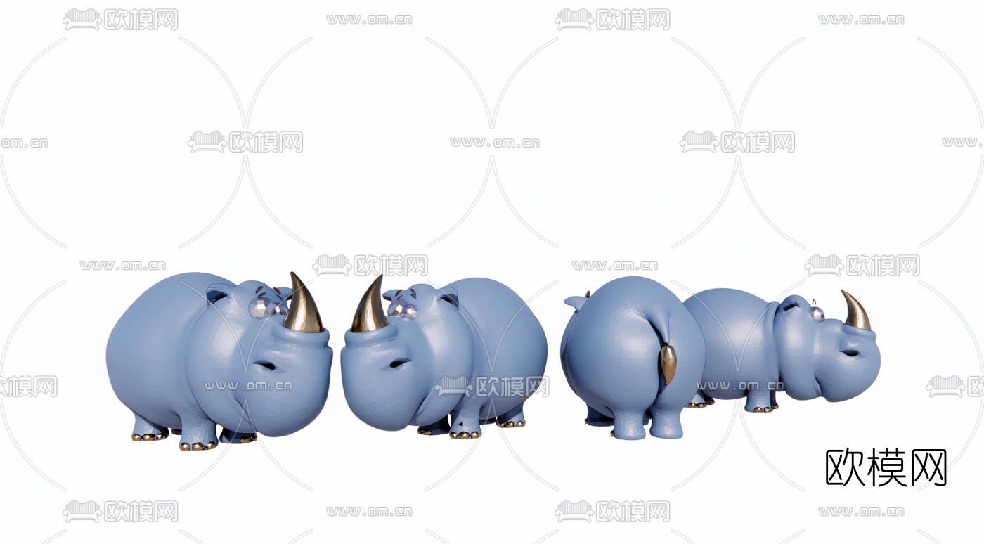 现代呆萌犀牛雕塑su模型下载