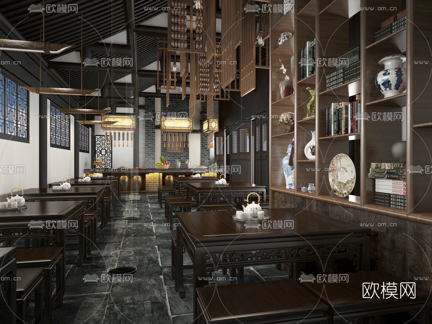 中式中餐厅免费3d模型下载_ID10023076_3dmax免费模型-欧模网