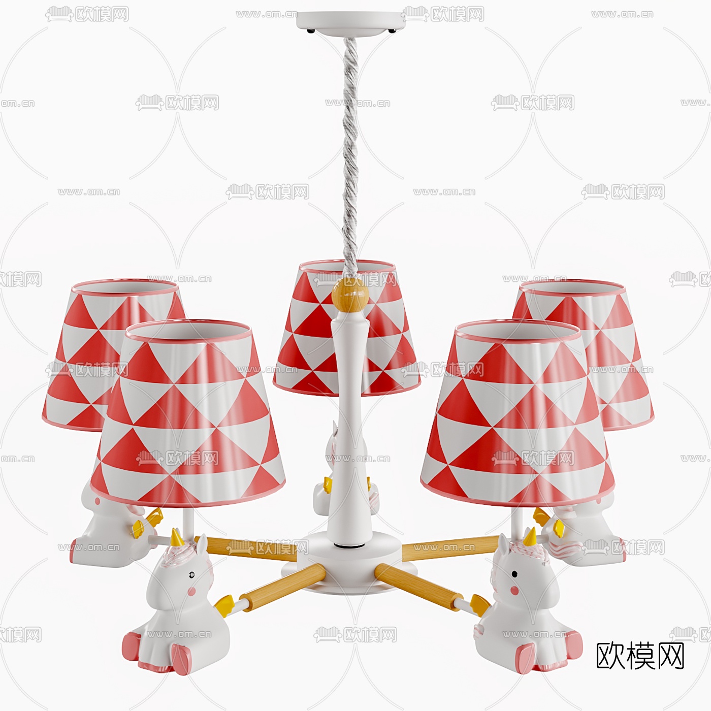 现代独角兽卡通儿童吊灯3d模型
