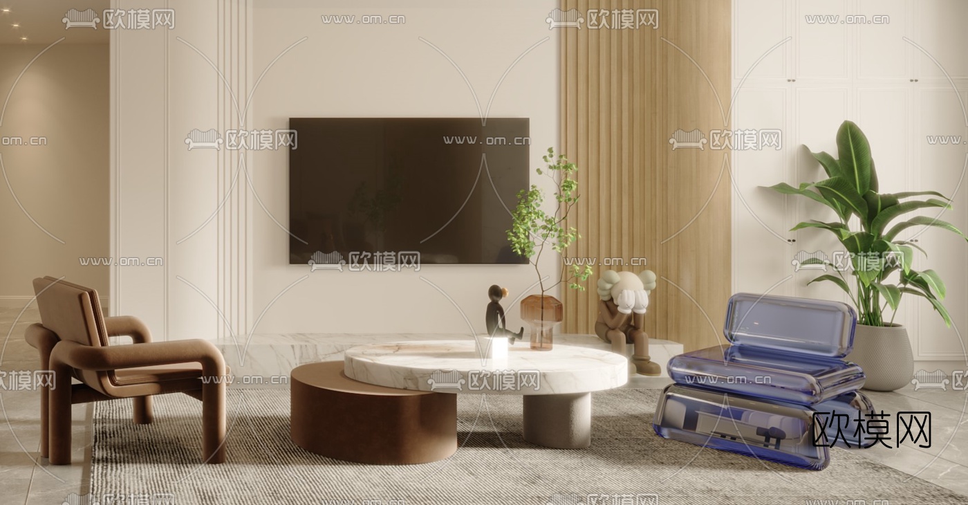 简欧极简客厅餐厅3d模型