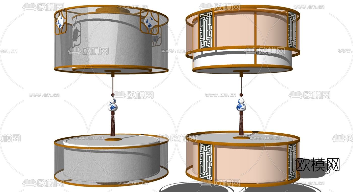 新中式吸顶灯su模型下载