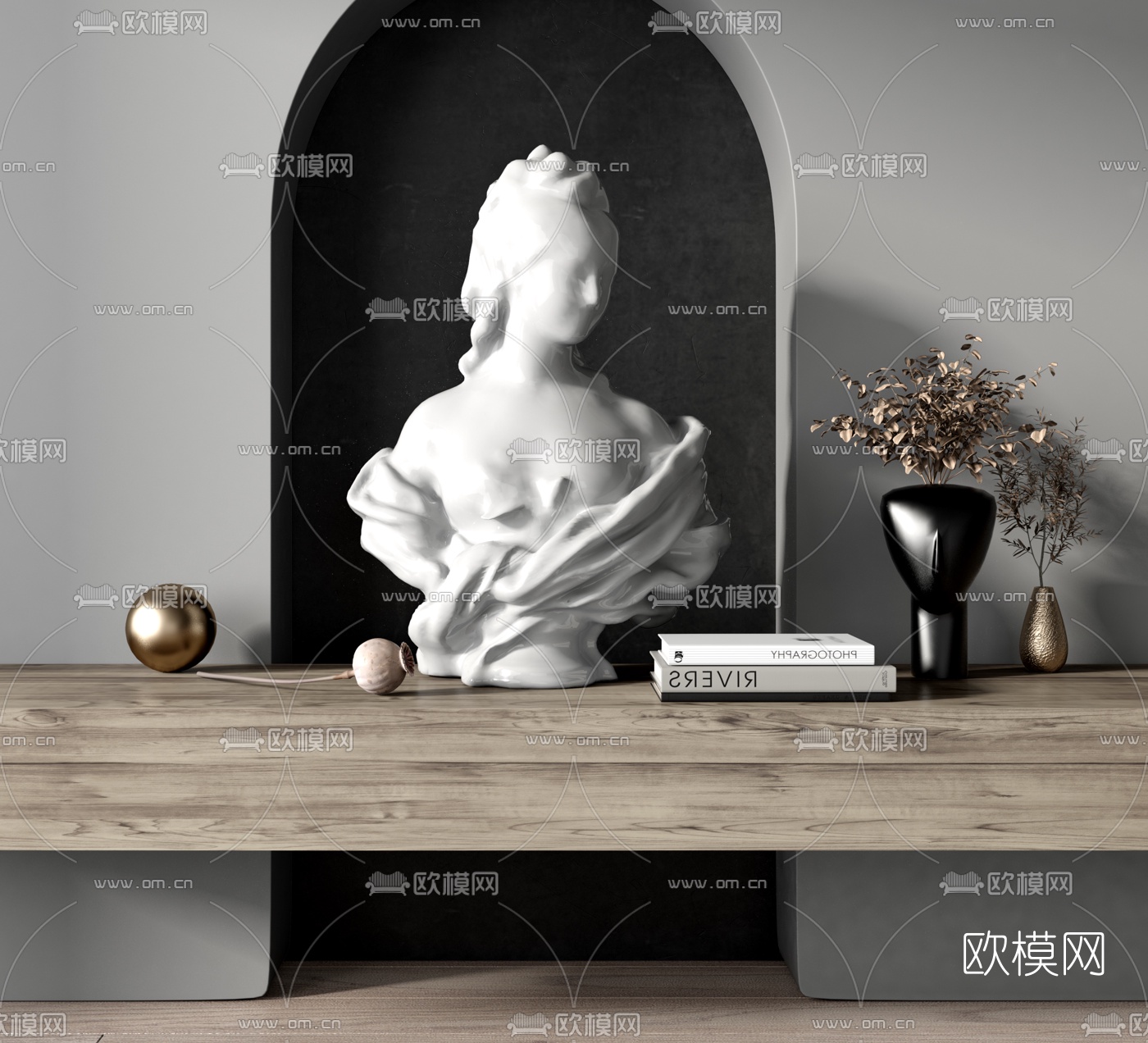 简欧人物雕塑书籍摆件3d模型下载