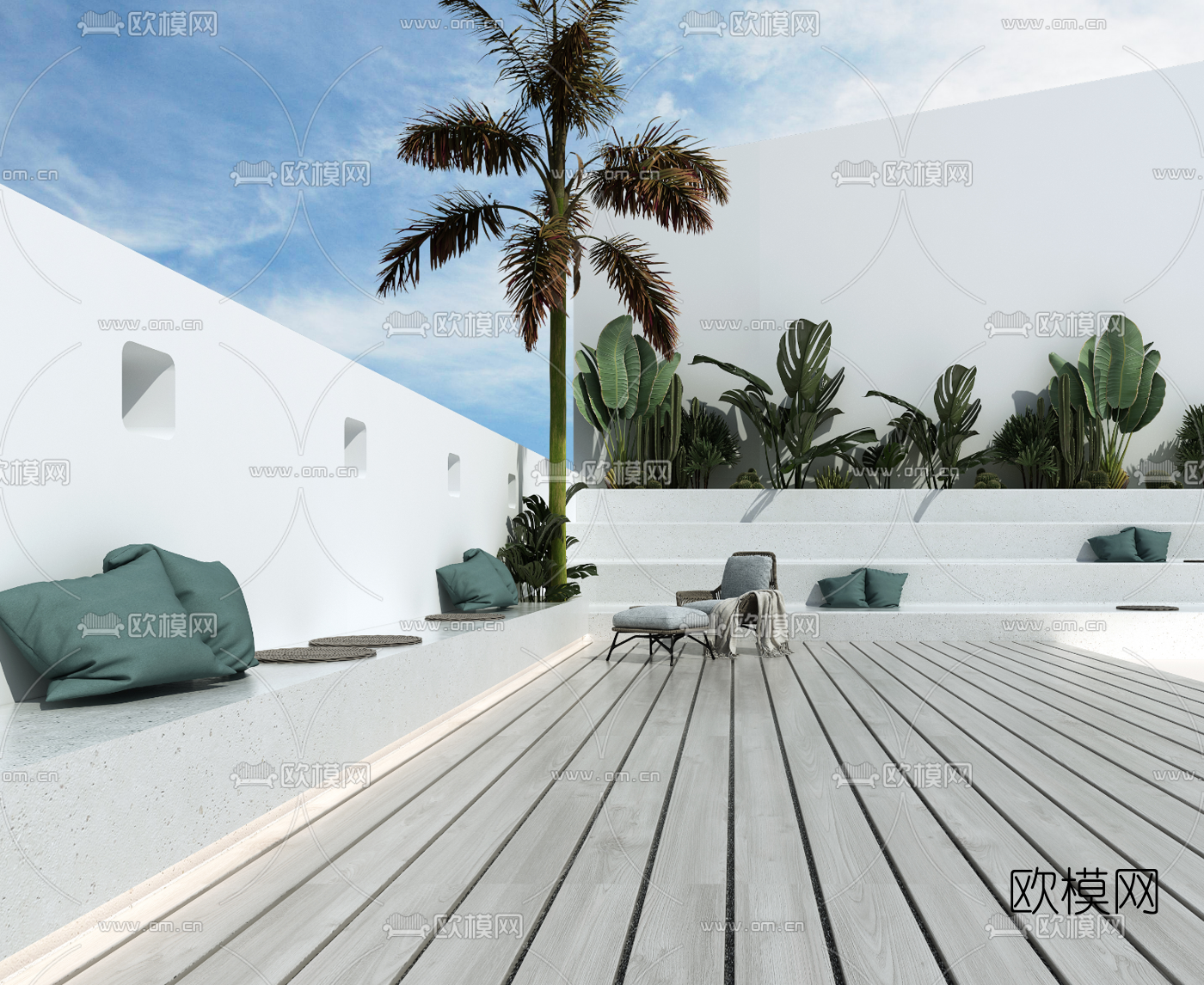 北欧庭院游泳池景观3d模型下载（渲染图2）