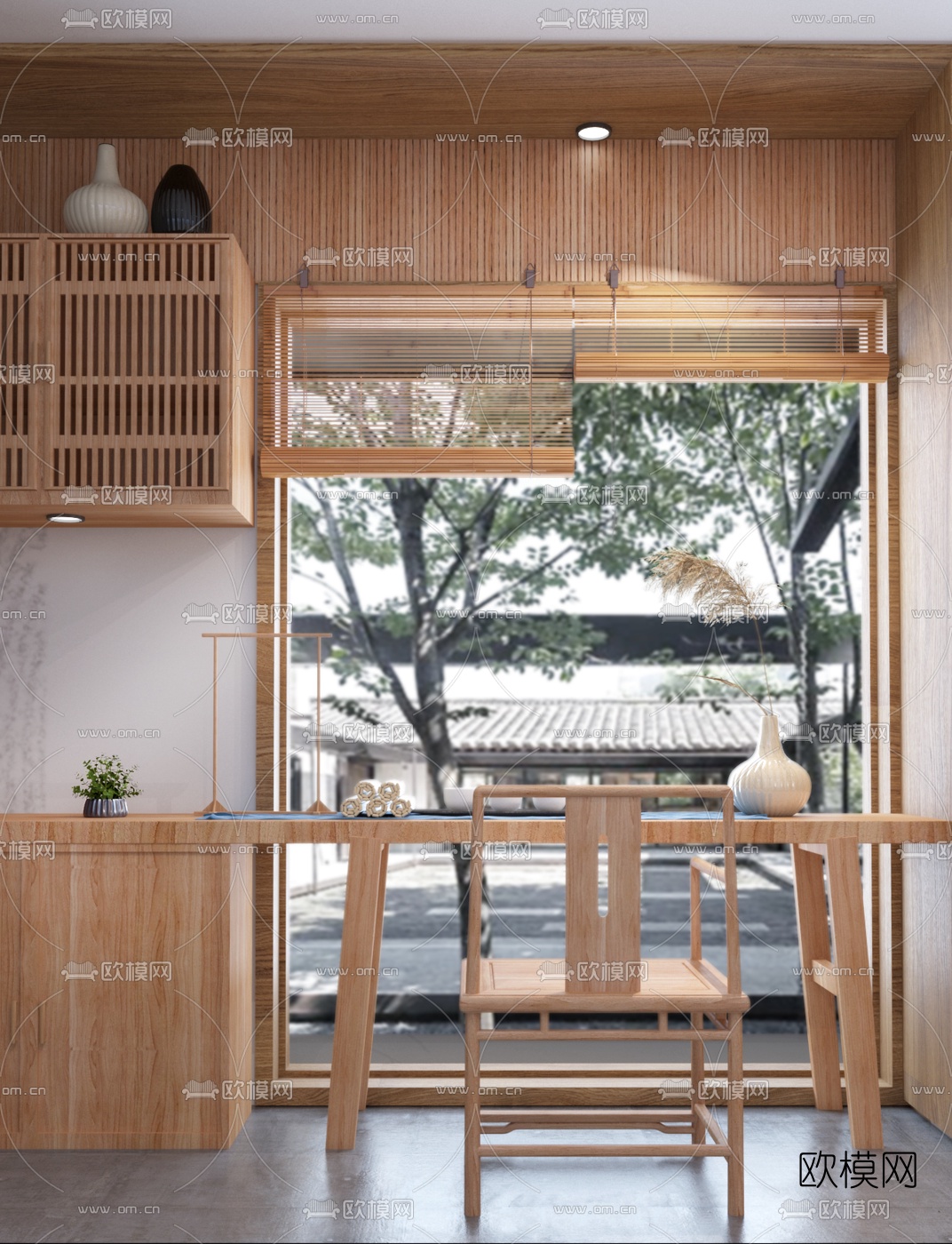 现代民宿起居室书房3d模型