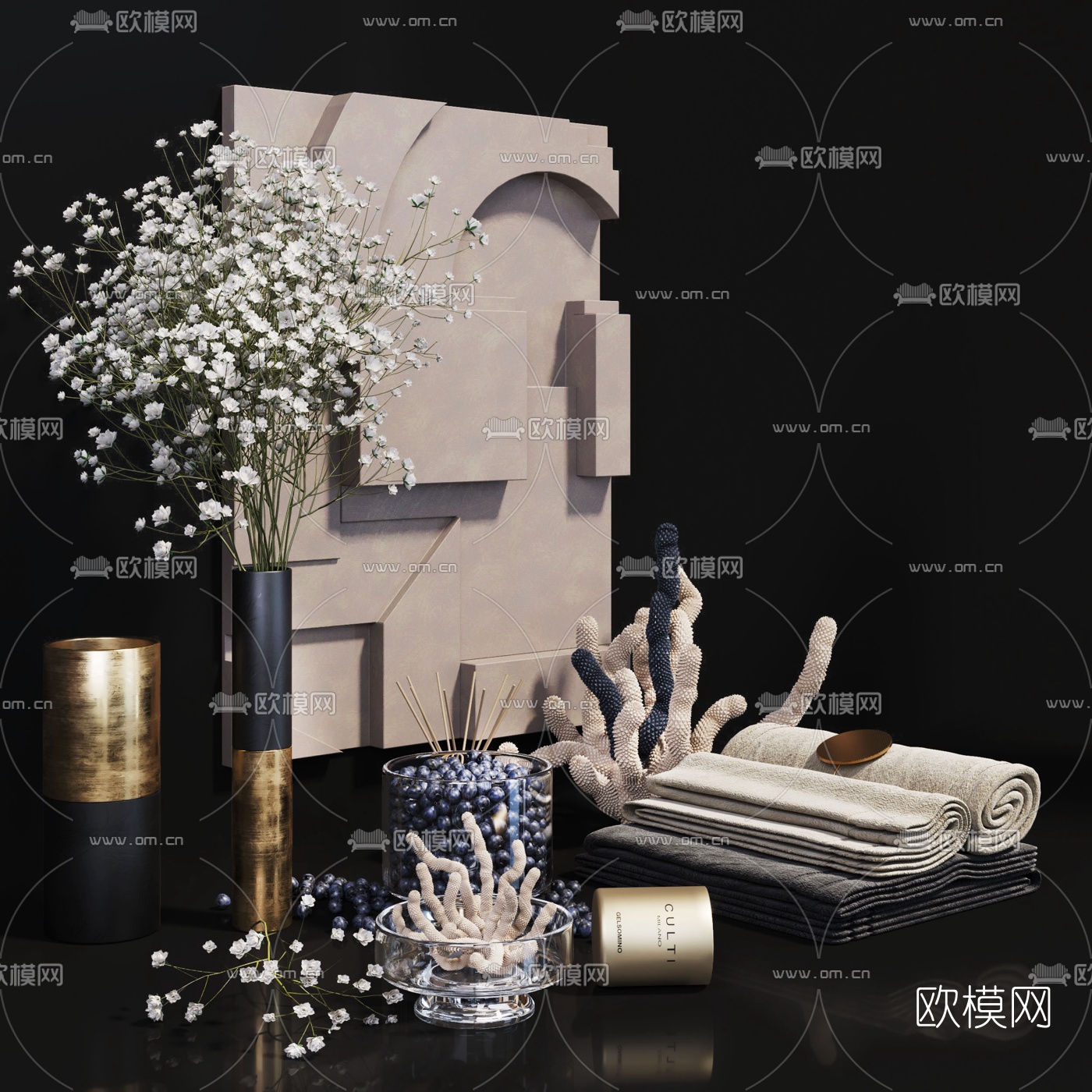 现代花卉珊瑚摆件3d模型