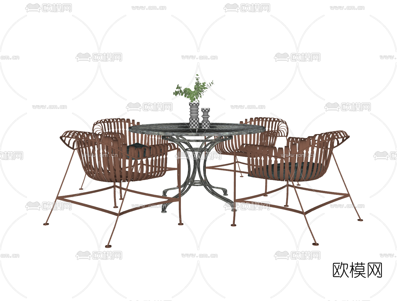 北欧圆形户外休闲桌椅su模型下载（渲染图2）