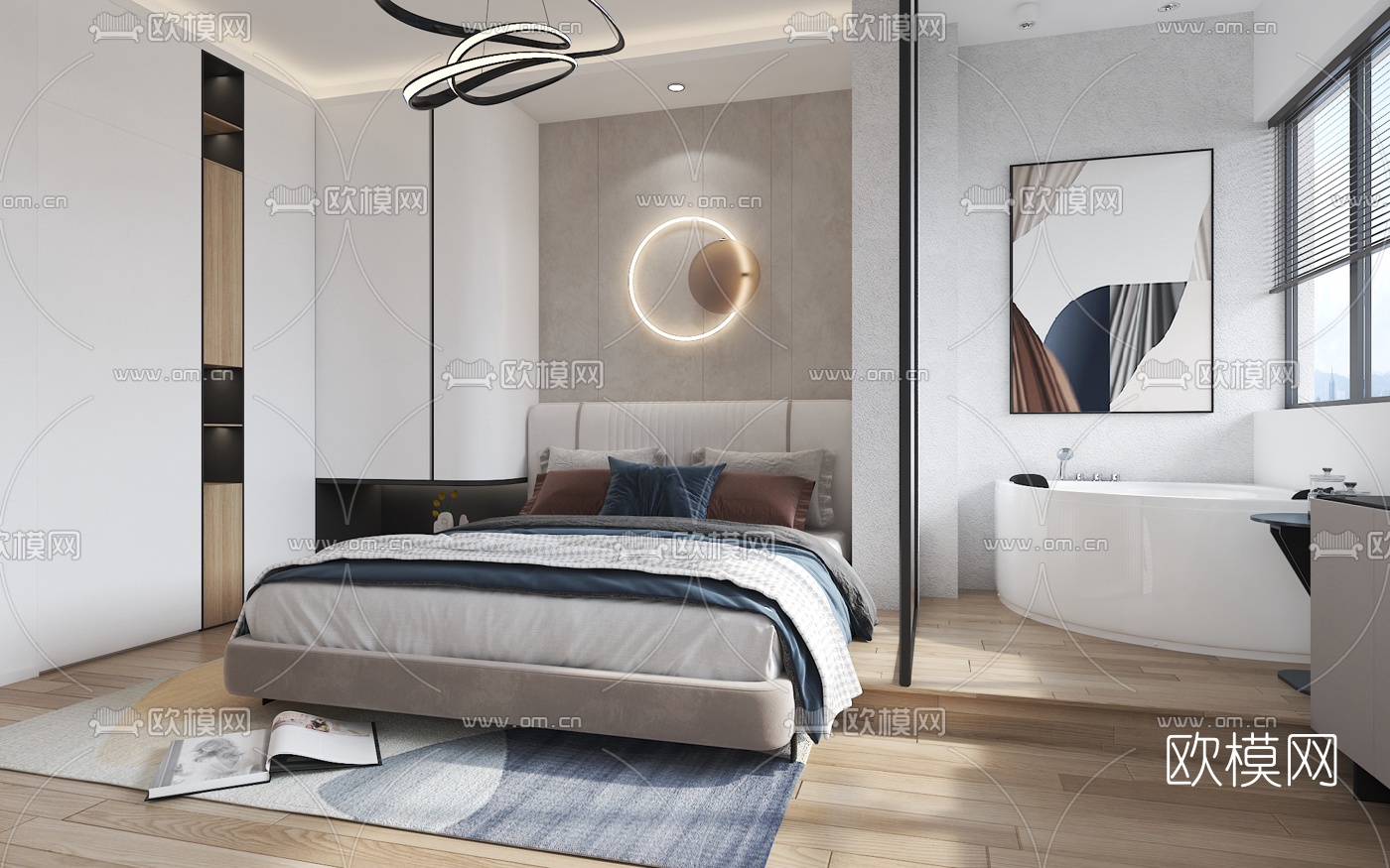 现代卧室免费3d模型下载（渲染图2）