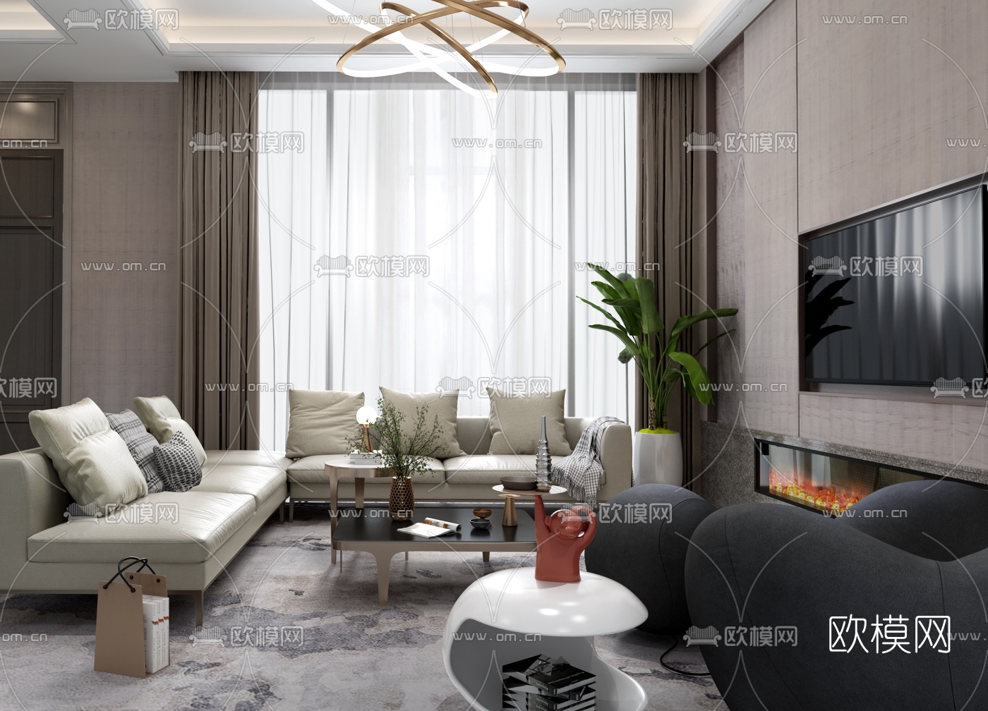 ASH空间设计 现代客厅3d模型