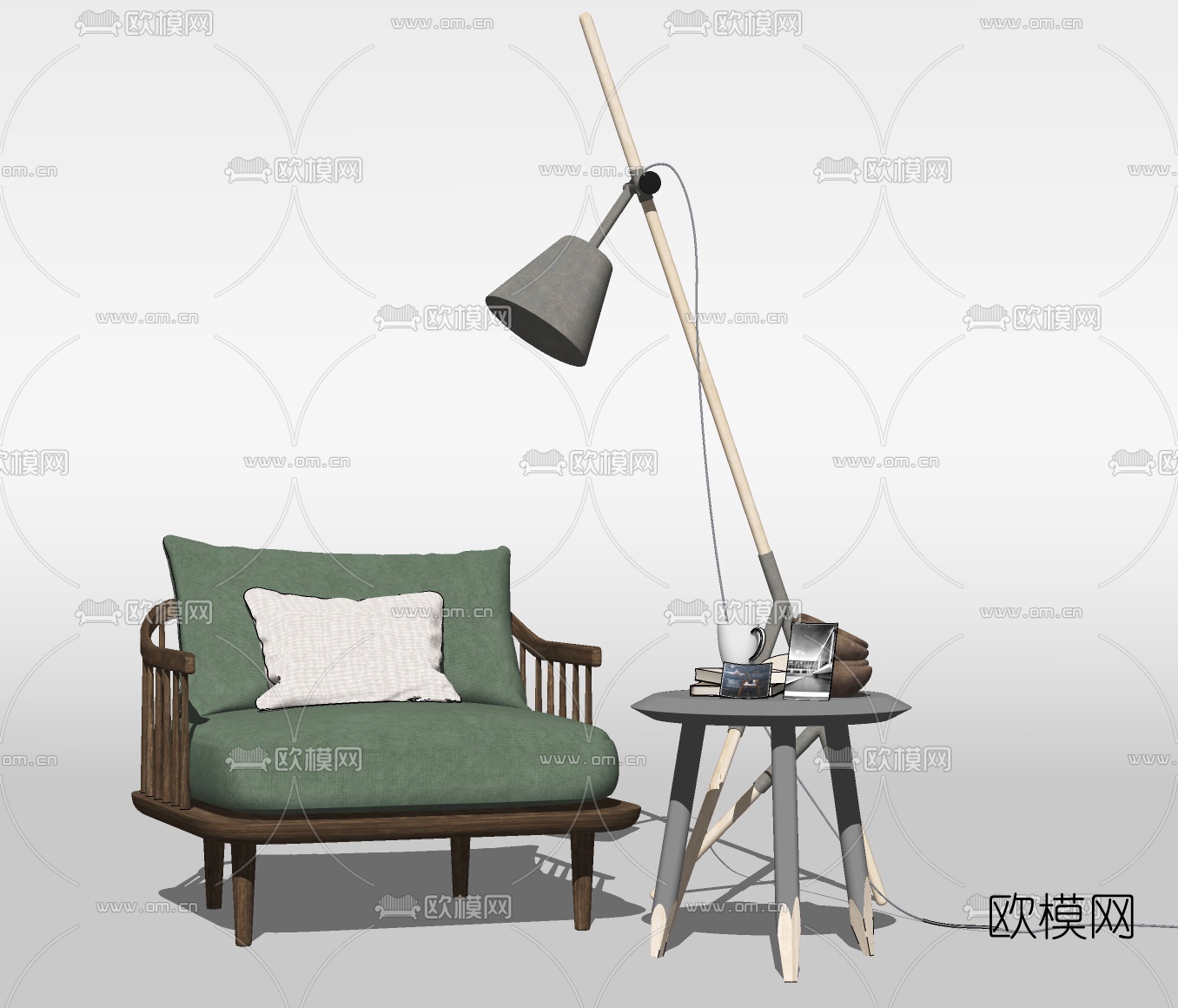 北欧原木单人沙发su模型