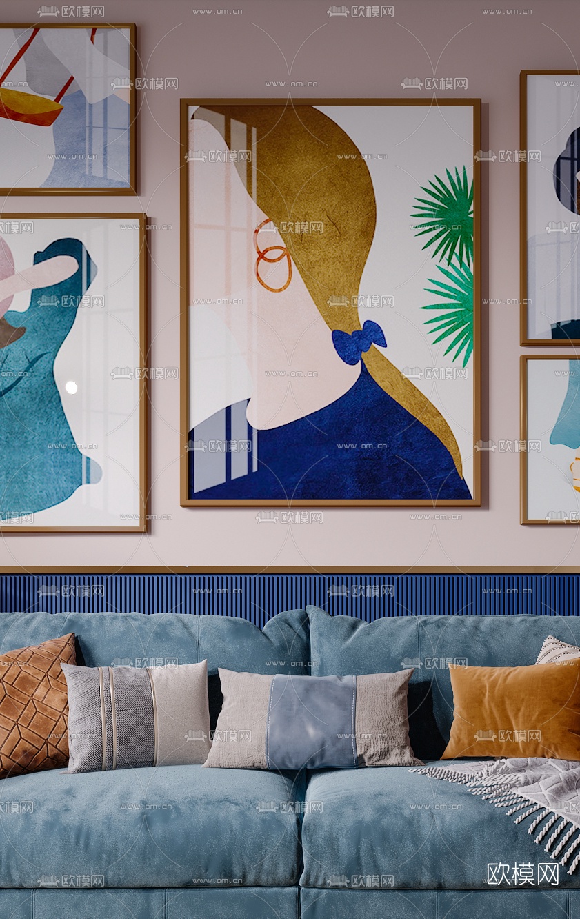 北欧绒布双人沙发3d模型下载（渲染图3）