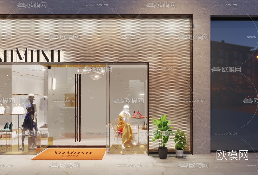 现代女装店门面门头夜景3d模型下载_ID10051681_3dmax免费模型-欧模网
