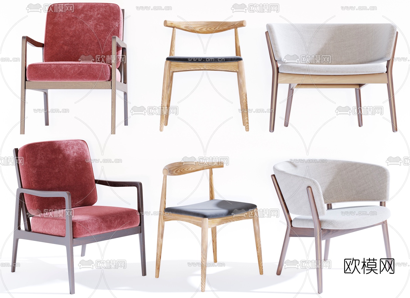 现代布艺休闲椅3d模型下载（渲染图1）