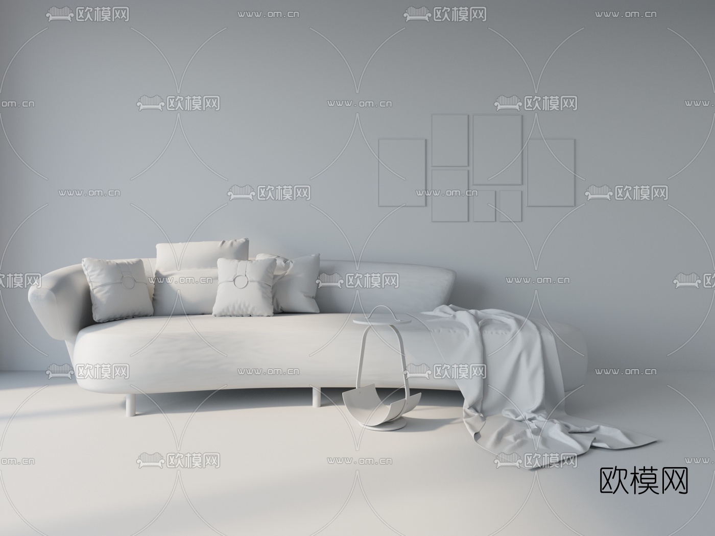 现代布艺弧形多人沙发3d模型