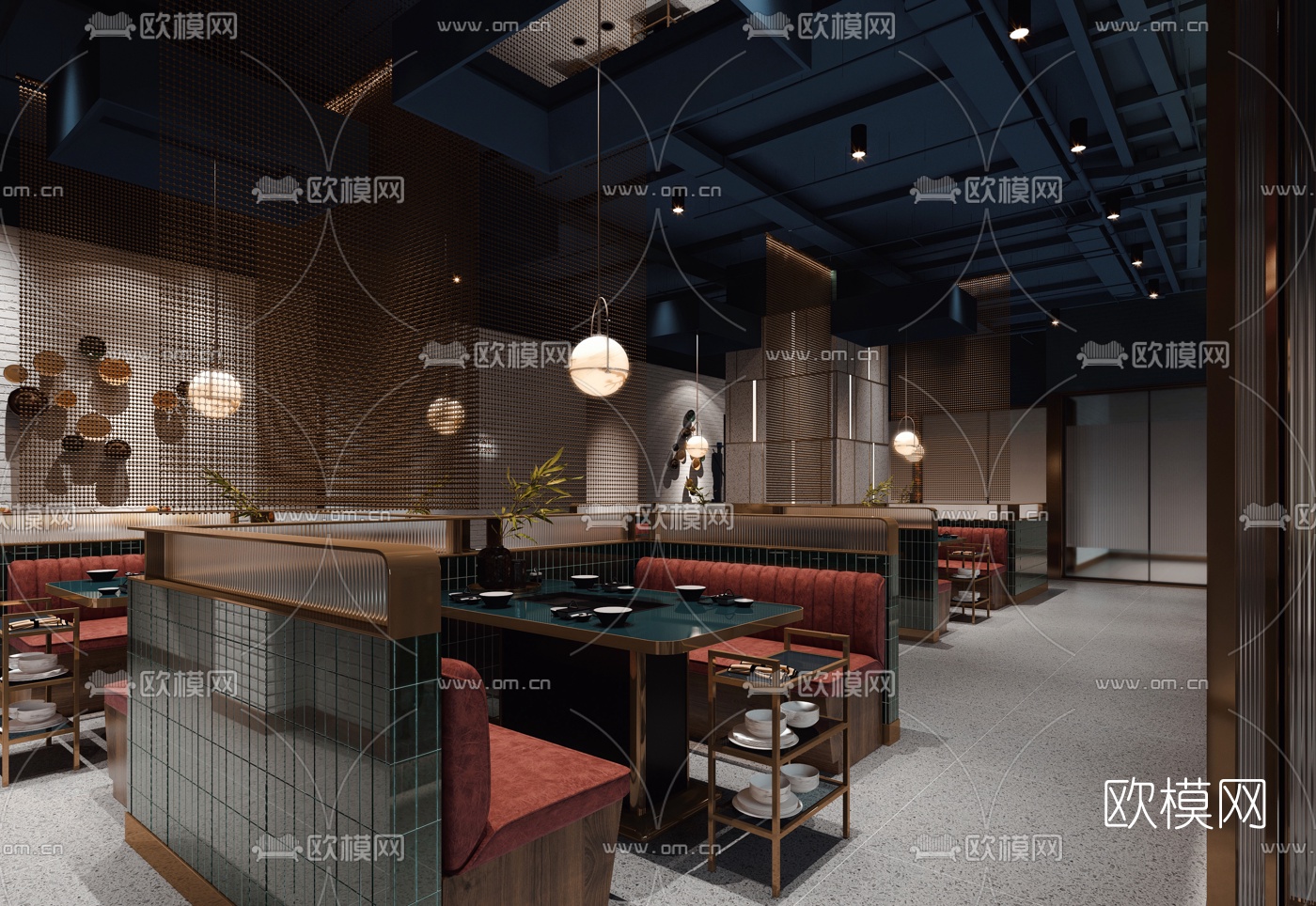 现代轻奢火锅店3d模型