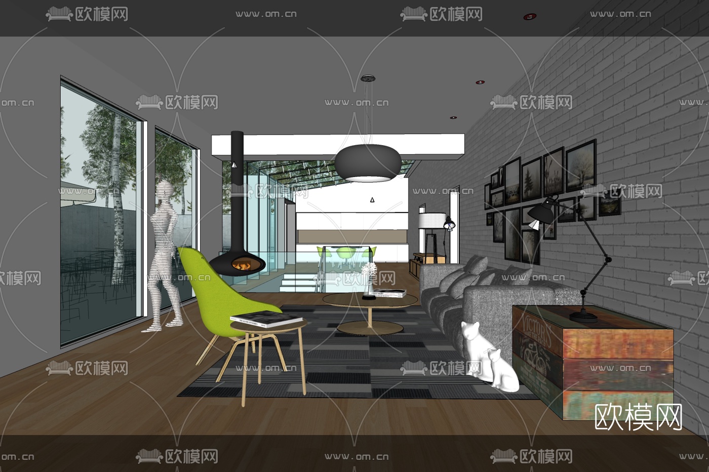 现代简约客厅免费su模型下载