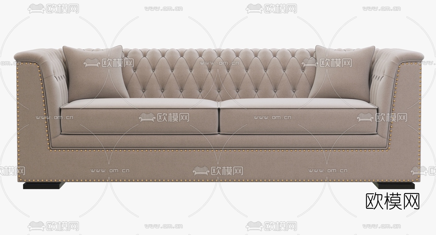 简欧布艺双人沙发3d模型下载（渲染图2）