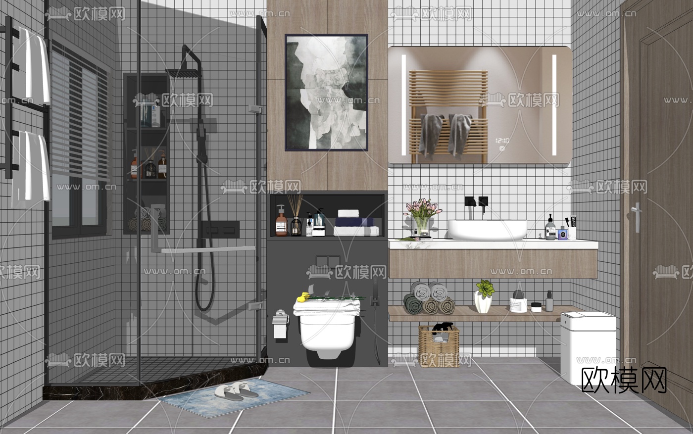 现代卫生间浴室su模型下载（渲染图1）
