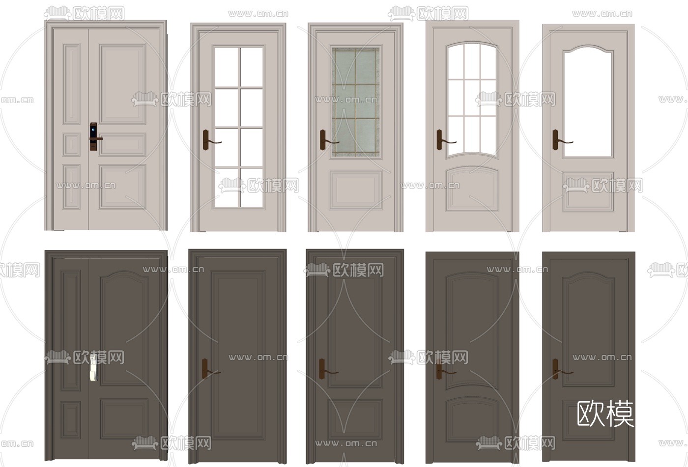 简欧房门子母门厨卫门su模型下载（渲染图2）