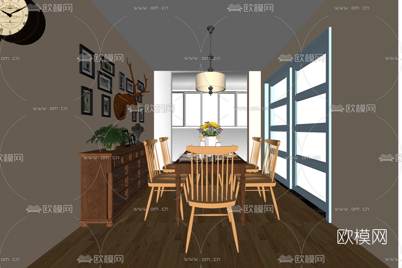 北欧餐厅su模型下载