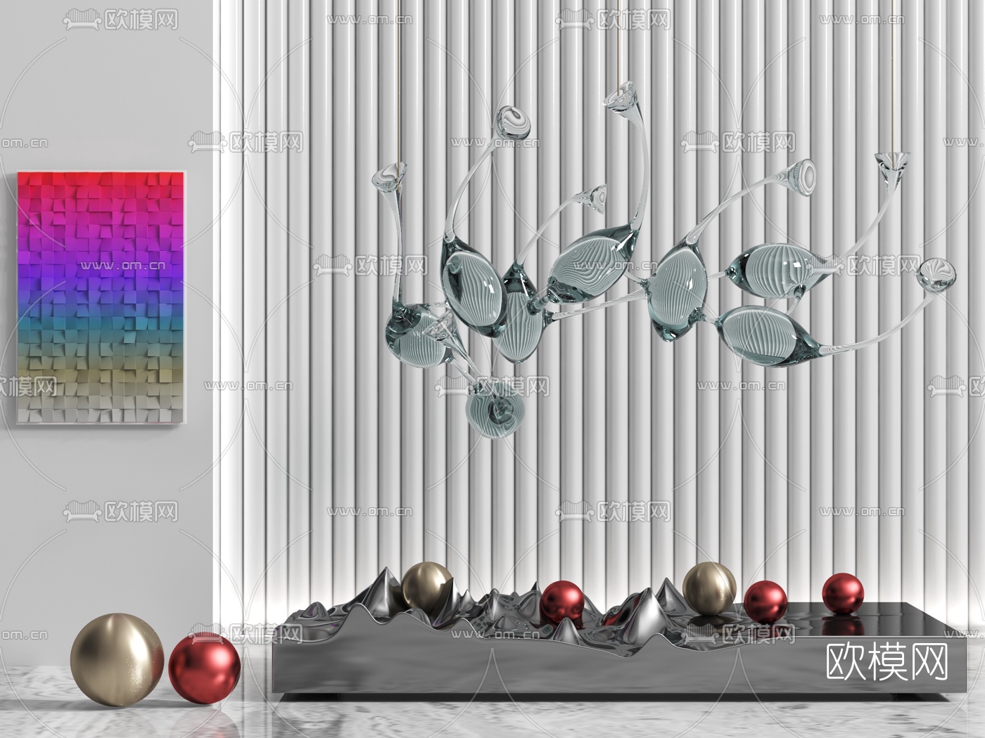 现代抽象鱼群雕塑3d模型下载