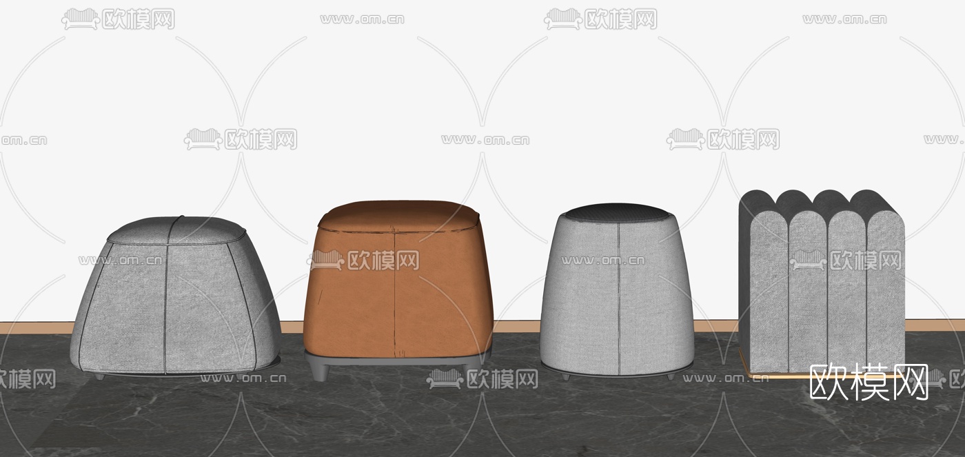 现代皮革矮凳su模型下载（渲染图2）