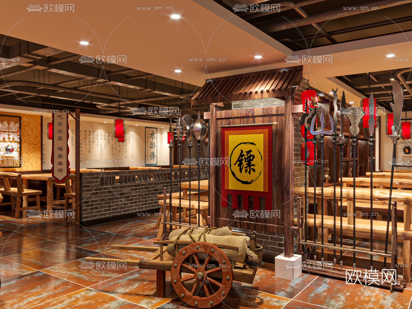 新中式水浒酒馆餐厅3d模型