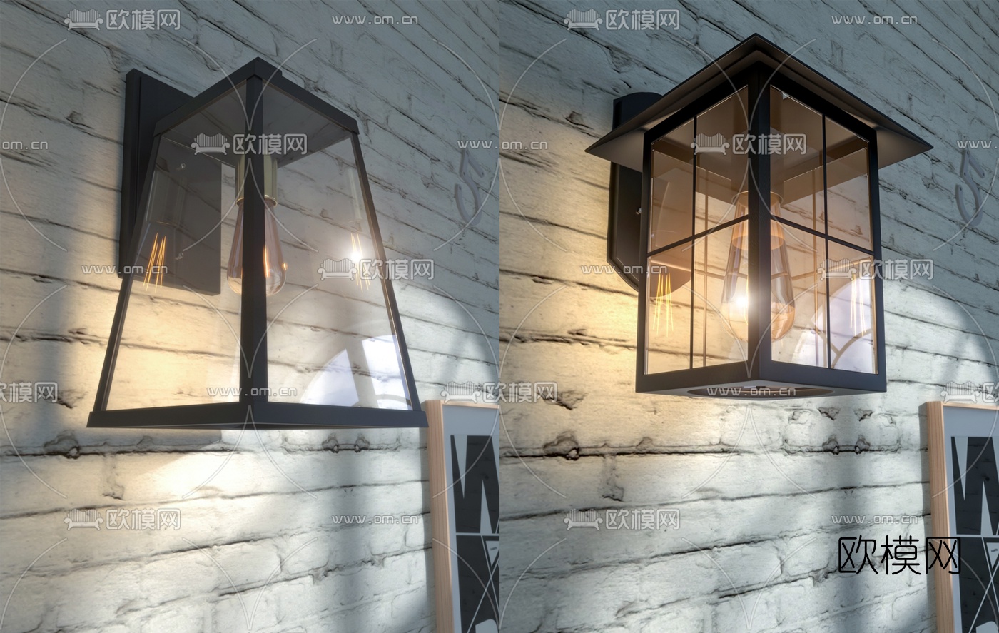 工业风铁艺壁灯3d模型下载（渲染图2）