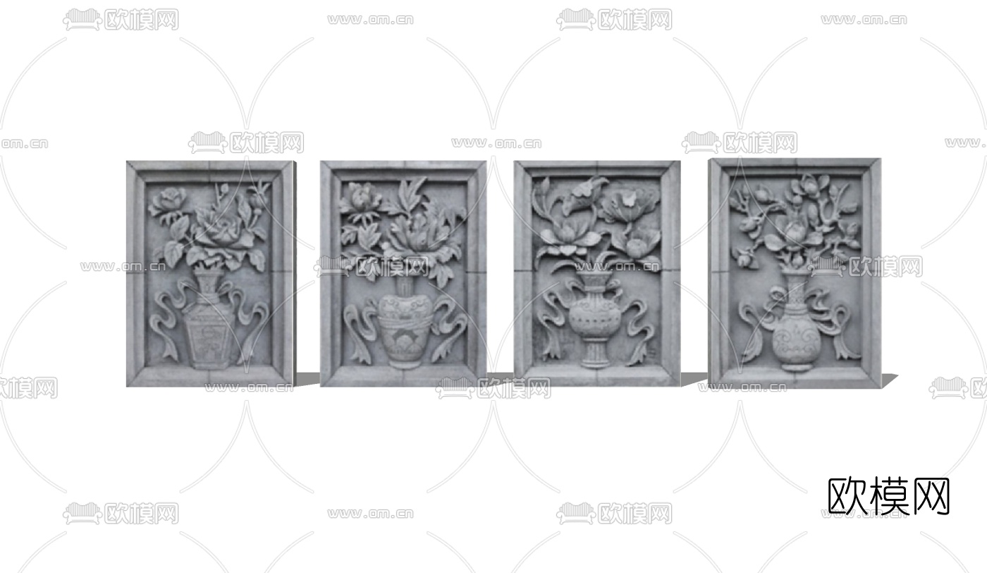 中式花瓶砖雕su模型下载