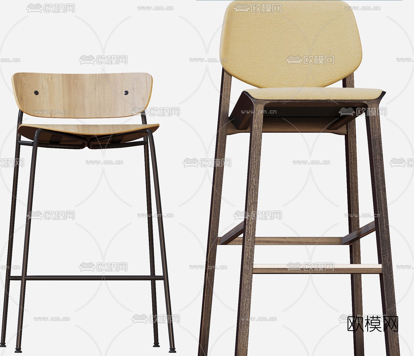 北欧原木吧台椅3d模型下载（渲染图7）