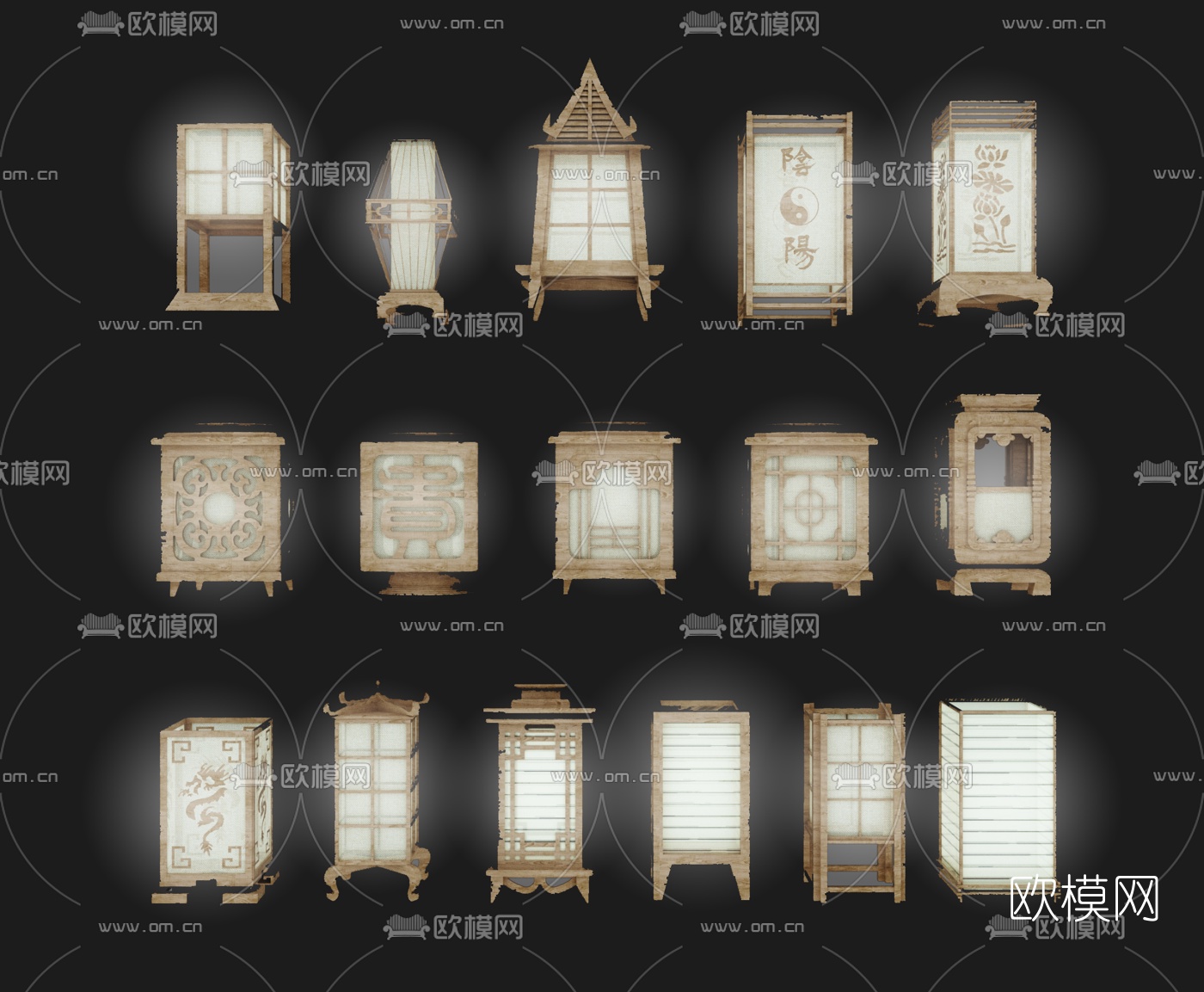 新中式草坪灯庭院灯su模型下载（渲染图1）