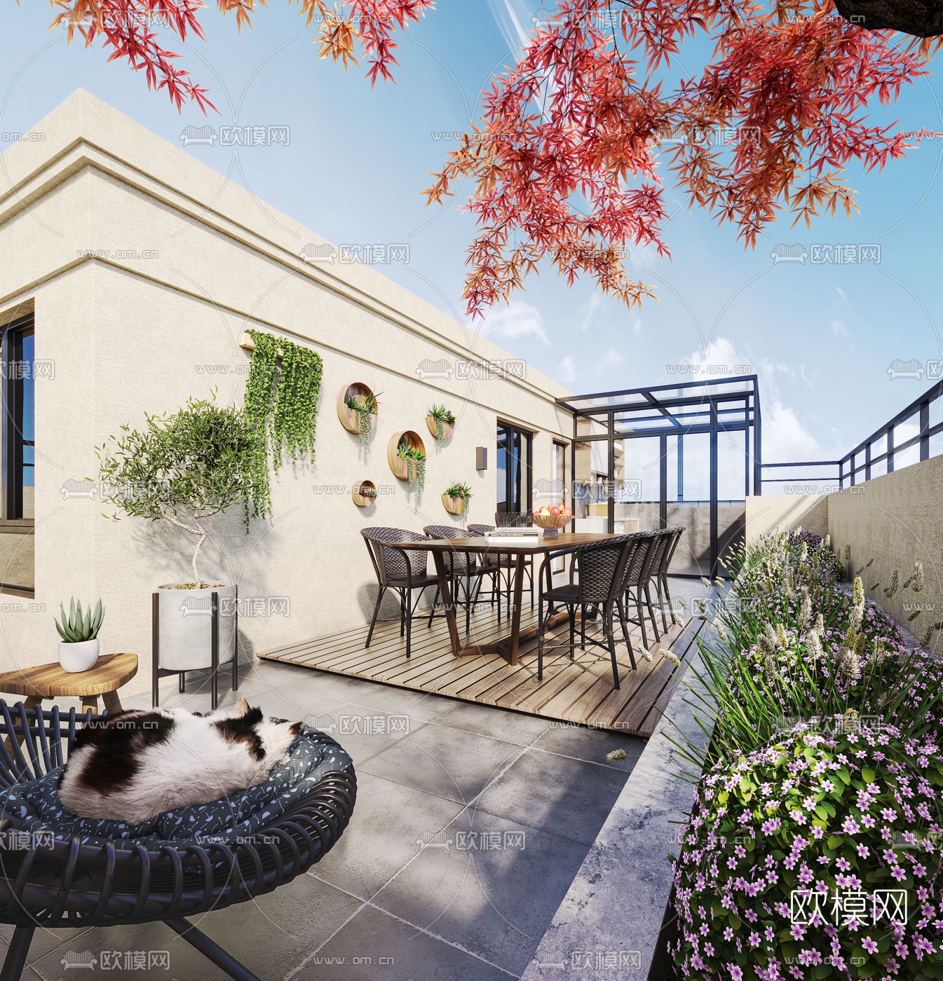 现代简约露天阳台3d模型下载