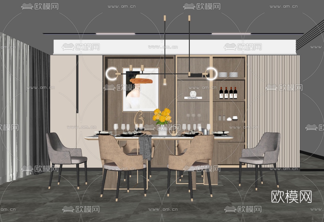 现代轻奢餐桌椅su模型下载