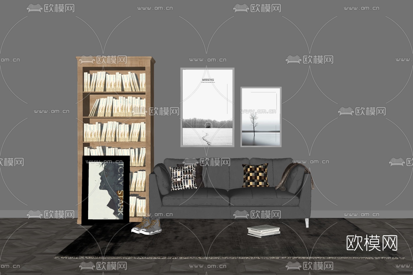 现代布艺双人沙发su模型下载