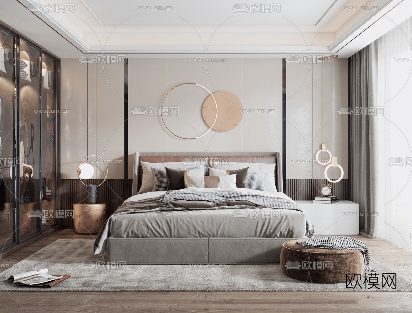 现代卧室主人房3d模型下载（渲染图1）