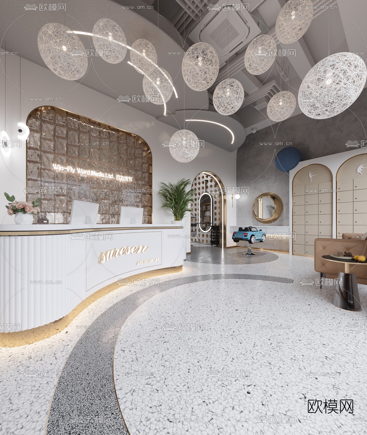 现代轻奢美容美发店3d模型下载（渲染图1）