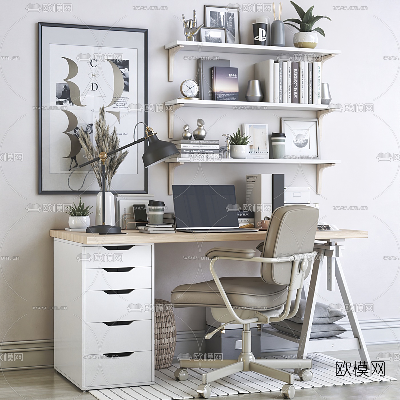 现代书桌椅3d模型