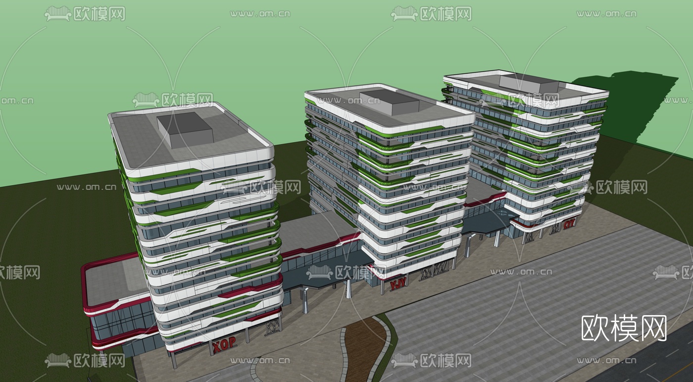 现代多层办公楼su模型下载（渲染图3）